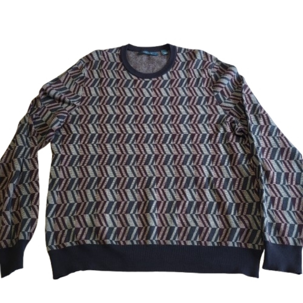 Perry Ellis Long Sleeve Crewneck Sweater CPR Pattern Sapphire Cotton Blend XL